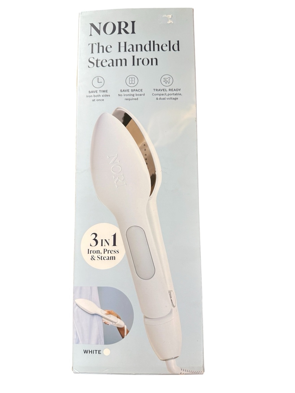 NORI portable handheld steam, iron and press. Perfect for traveling! New in box - Picture 3 of 5